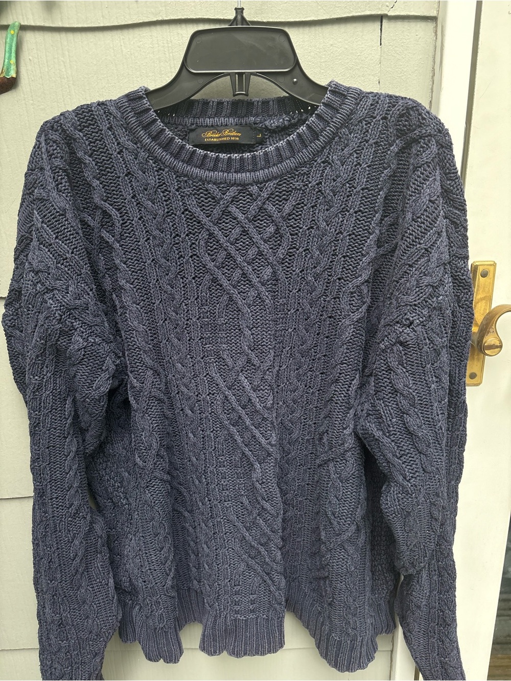 Brooks Brothers Navy Cable-Knit Crewneck Sweater
